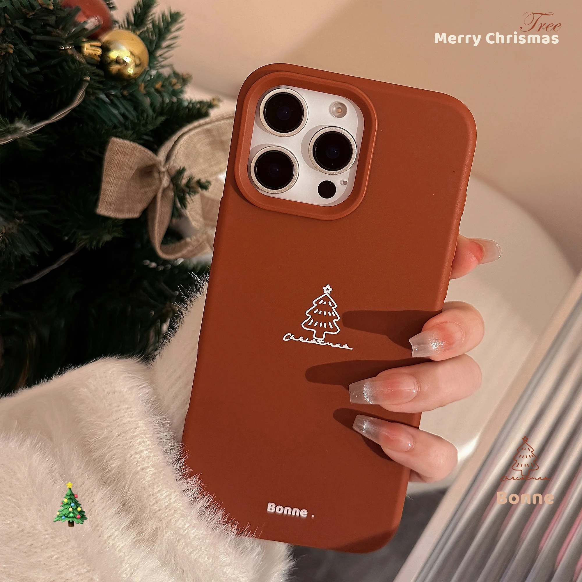 Merry Christmas New Year Gifts Case For iPhone 16 15 14 Pro Max 13 12 Christmas Tree Solid Color Soft Silicone TPU Red Cover