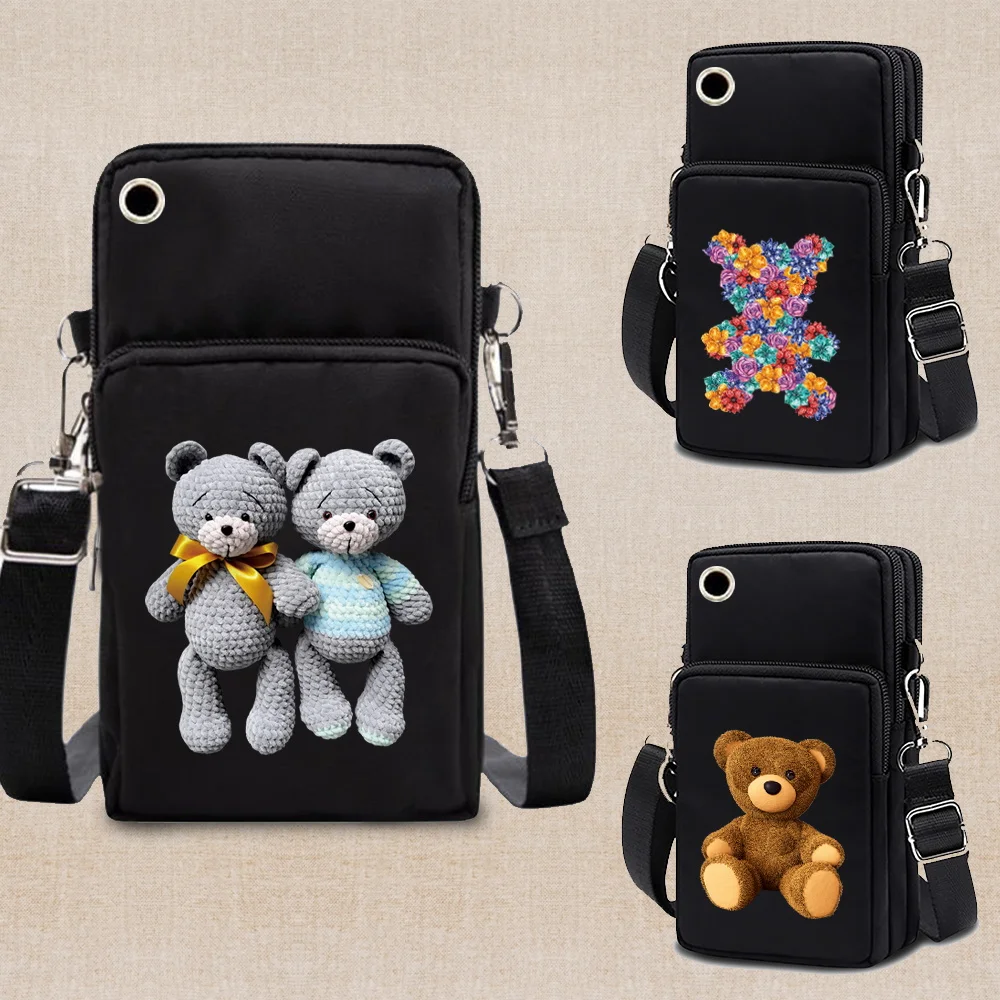 Women Shoulder Bag Handbag Bear Print Phone Packet Female Clutch Wallet Ladies Small Purse Crossbody Bags Waterproof Wrist Pouch