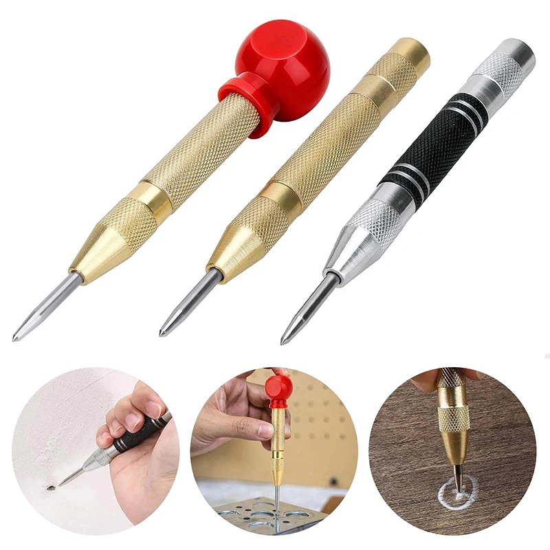 Automatic Centre Punch Universal Woodworking Metal Drill Spring Loaded Auto Center Puncher Hole Marker for Metal Wood Glass