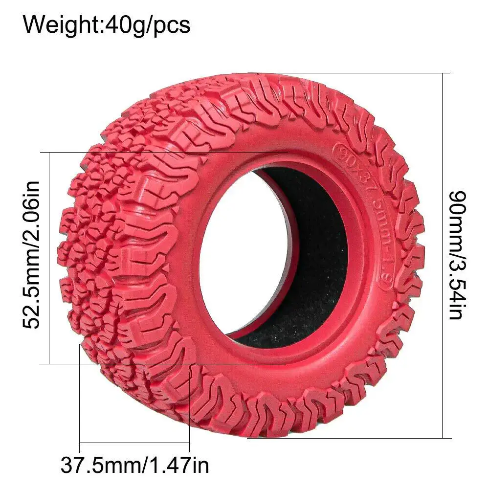H12Yp Rc 1 9 Inch Crawler Tires Ko2 Pattern 90 X 37 5 Mm High Grip Rubber Tires Fit For 1 12 Scale Crawler Mn D90 Fms