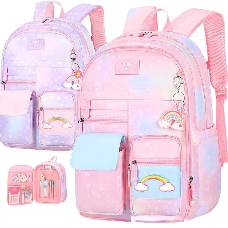 Mochila escolar de estilo princesa para niños, gran capacidad, cremallera de puerta abierta, protección de descompresión, cresta impermeable