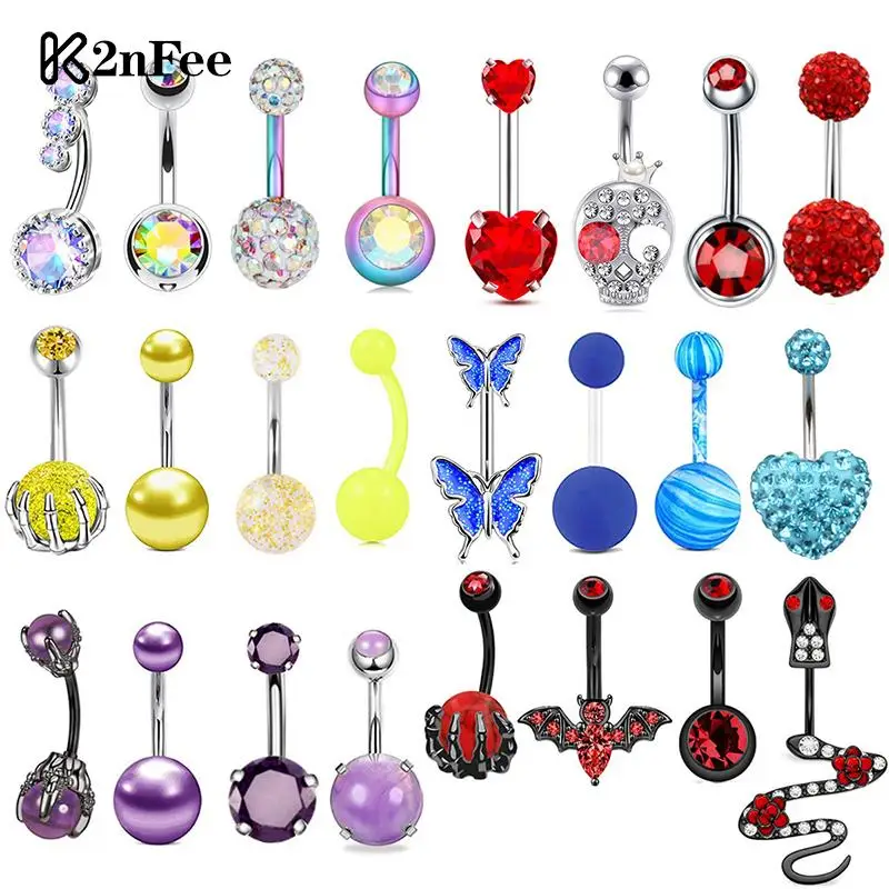 4PCS/Set Crystal Navel Ring Combination Belly Button Piercing Set Color For Simple Piercing Jewelry Women Gift Jewery Decoration
