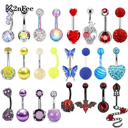 4PCS/Set Crystal Navel Ring Combination Belly Button Piercing Set Color For Simple Piercing Jewelry Women Gift Jewery Decoration