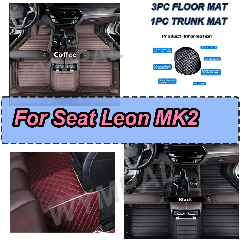 

LUXURY Car Floor Mats For Seat Leon MK2 2006 2007 2008 2009 2010 Auto Luxury Leather