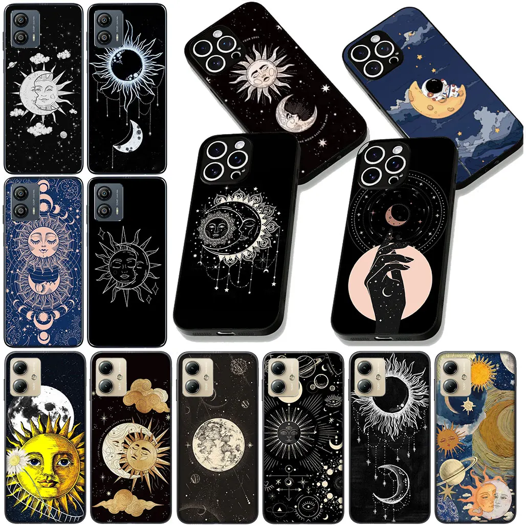 Чехол для телефона Samsung Galaxy A05 A06 A14 A50 A51 A52 A12 A13 A17 A70 A07 A71 A72 M56 M16 M06 Sun Moon Face Starry Night