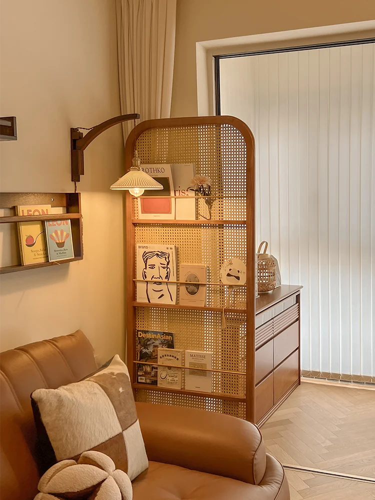 

Chinese retro magazine rack, partition screen, sofa side, living room entry shelter, facing the door and porch, movable rattan
