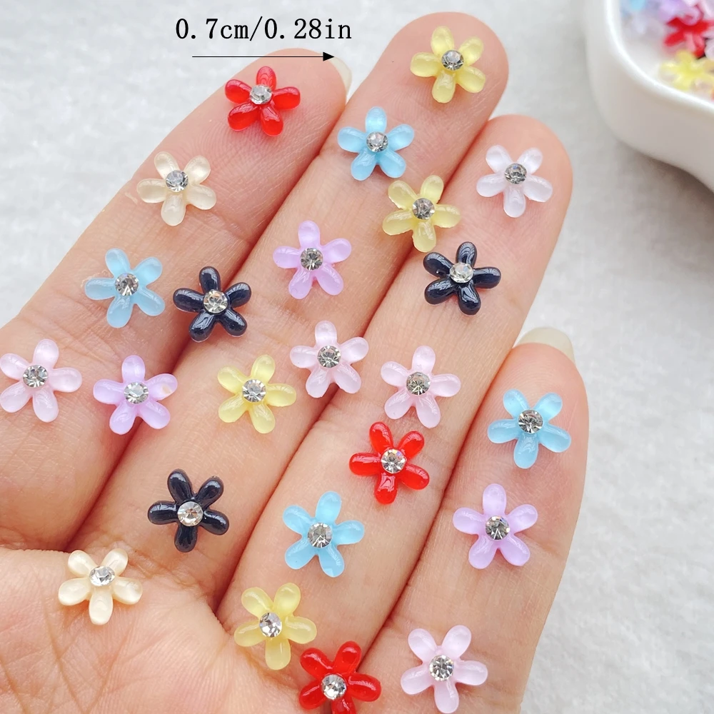 50 stuks hars schattige mini gekleurde kristallen bloemen nail art plaksteen strass beeldjes diy miniaturen plakboek decor ambachten