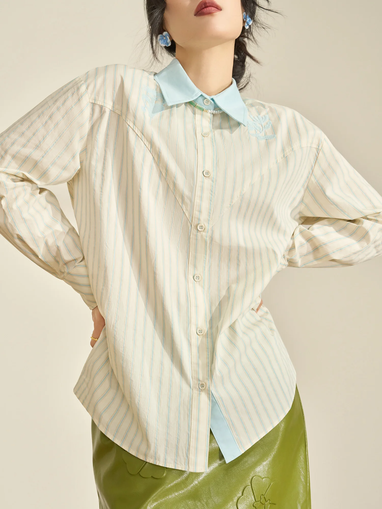 

Женская рубашка Ele с вышивкой и полосками, уникальная, свободного кроя, из смесового полиэстера, для весеннего повседневного образа