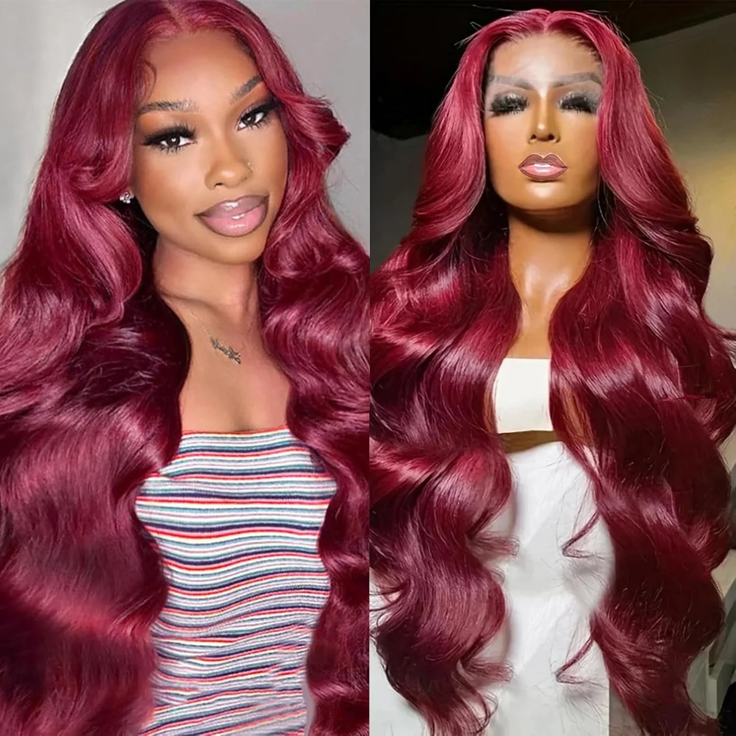 

99J Burgundy Lace Front Wigs Human Hair 200% Density Burgundy Wig Human Hair 13x4 HD Body Wave Lace Front Wigs for Women
