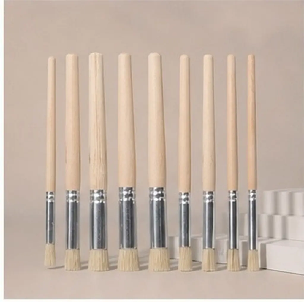 12 Pcs Furniture Wax Brush Art Brushes Natural Bristle Wooden Handle Template Detail Paint Chalk DIY Crafts