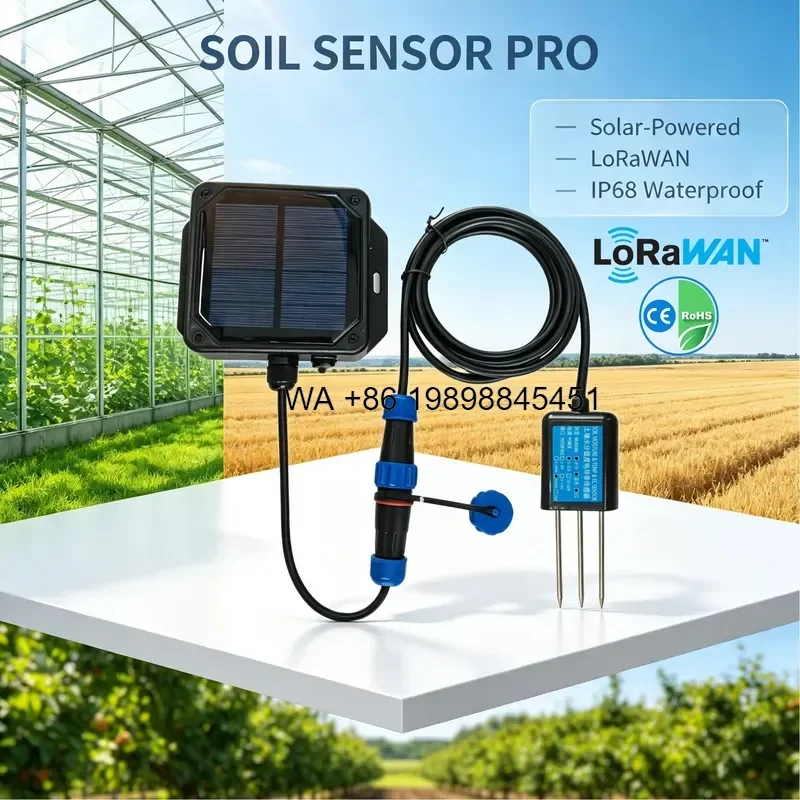 Wmwmnu Soil Moisture Temperature EC Sensor LoRaWAN Solar Powered IP68 Probe for Precision Agriculture Greenhouse Monitoring