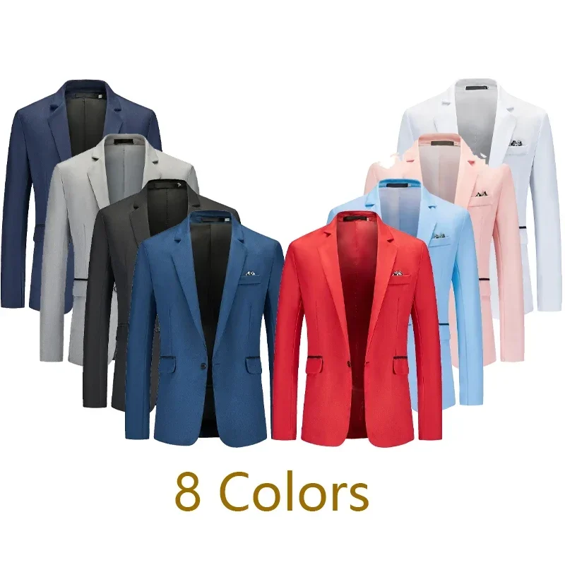 New 8-color Men's Suit Solid Color Lapel Single Button Wedding Dress Slim-fit Suit