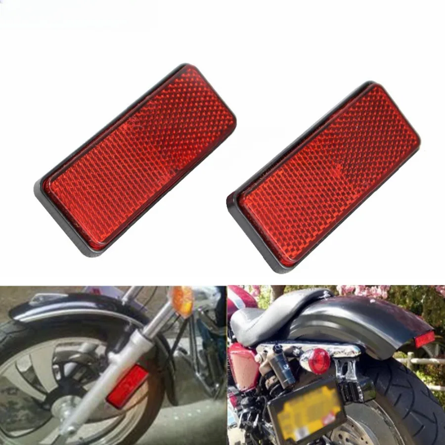 Czerwone plastikowe odblaski motocyklowe naklejka ostrzegawcza dla Harley Honda Suzuki Yamaha Cruiser Chopper śruby prostokątna osłona odblaskowa