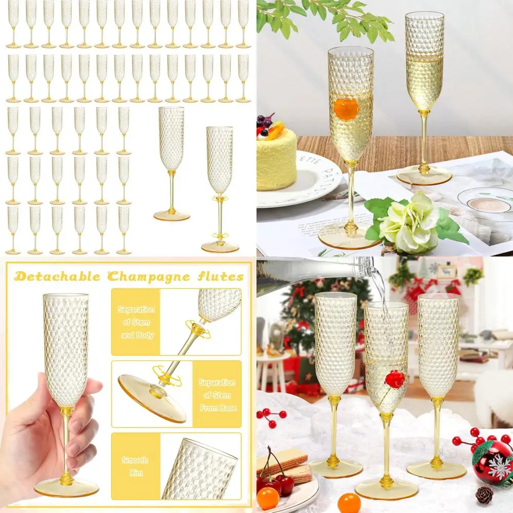 

Янтарные пластиковые флейты для шампанского — 48 упаковок, съемные, 2 шт., небьющиеся, 5,5 унции, одноразовые стаканы Mimosa для напитков