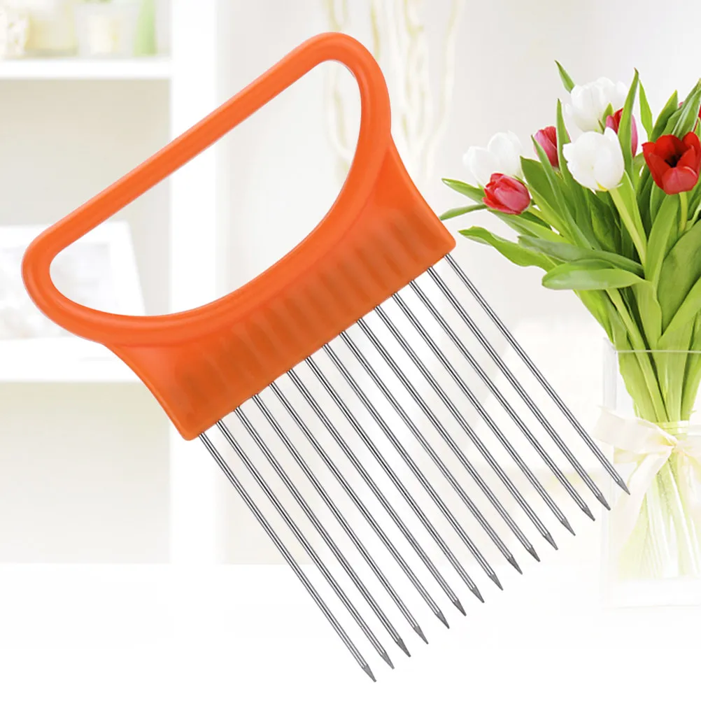12-Prong Stainless Steel Onion Holder Vegetable Slicer for Tomatoes Potatoes Lemons Oranges Safe Touch-Free Cutting Non-Slip