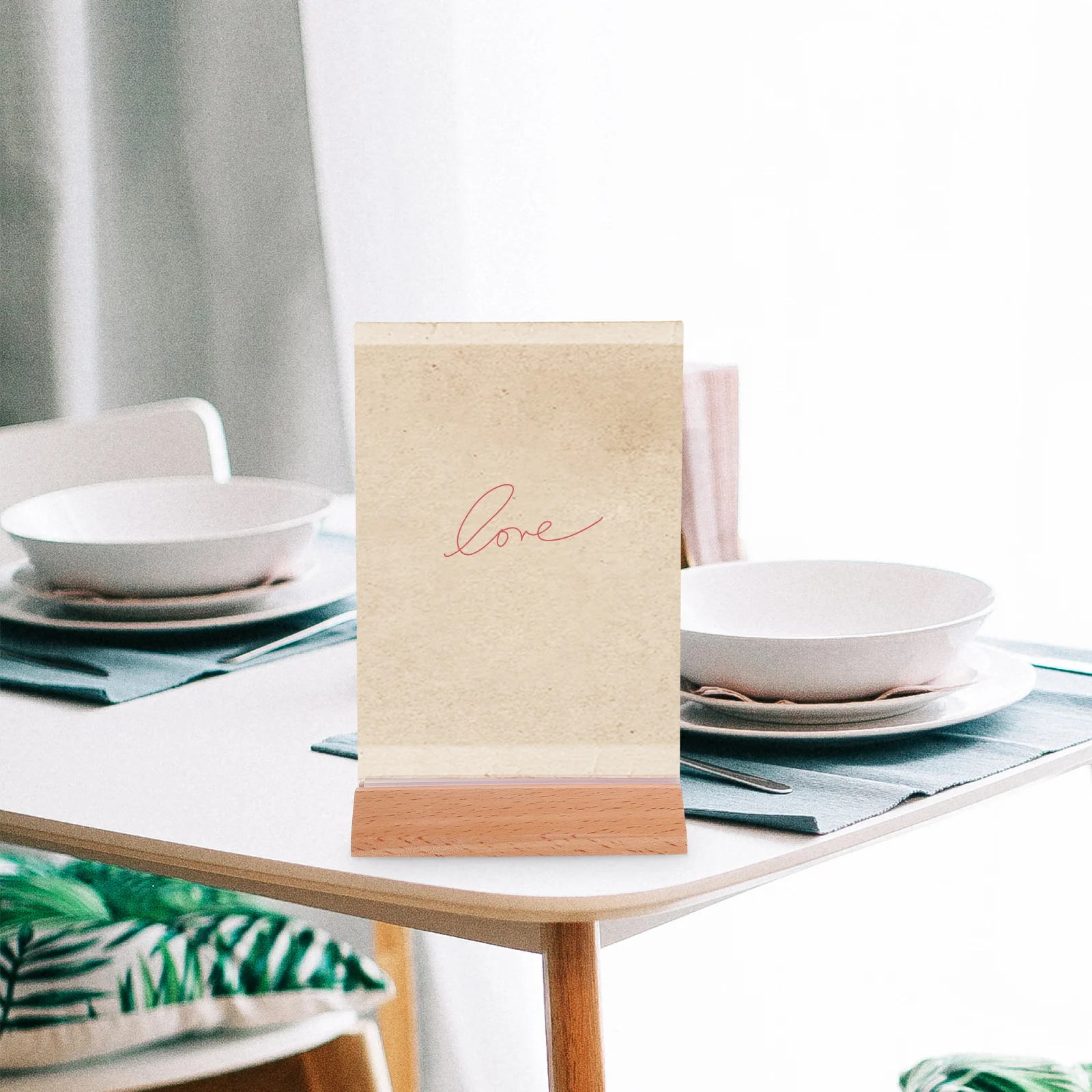 

6Pcs Acrylic Display Stand Clear Double Side Sign Holder Wood Base Desktop Menu Poster Holder Acrylic Display Stand