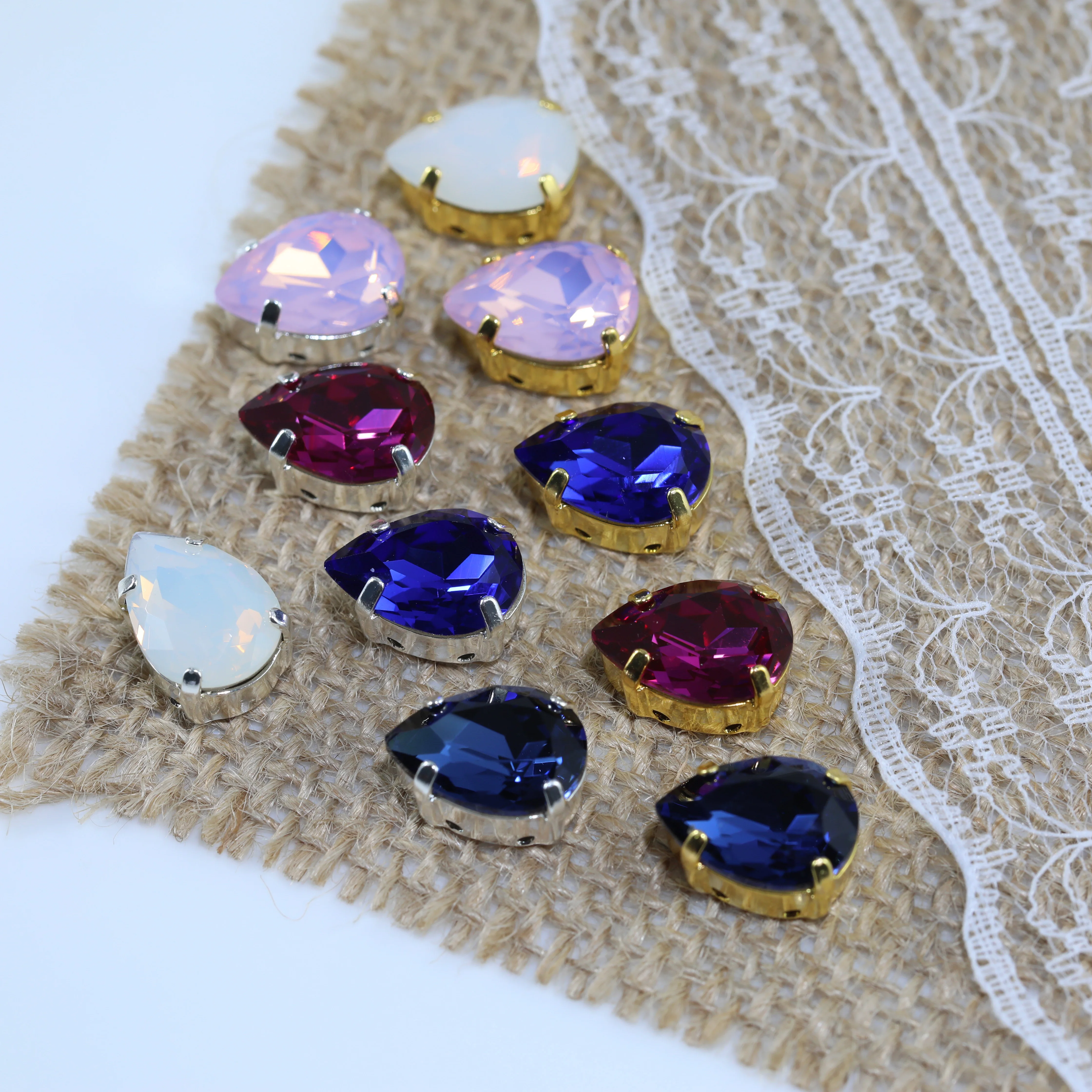 High Shine K9 Pear Teardrop Prong Rhinestones Bling Crystal Beads for Bridal Gown Embroidery Shoe Bag DIY Craft Decoration