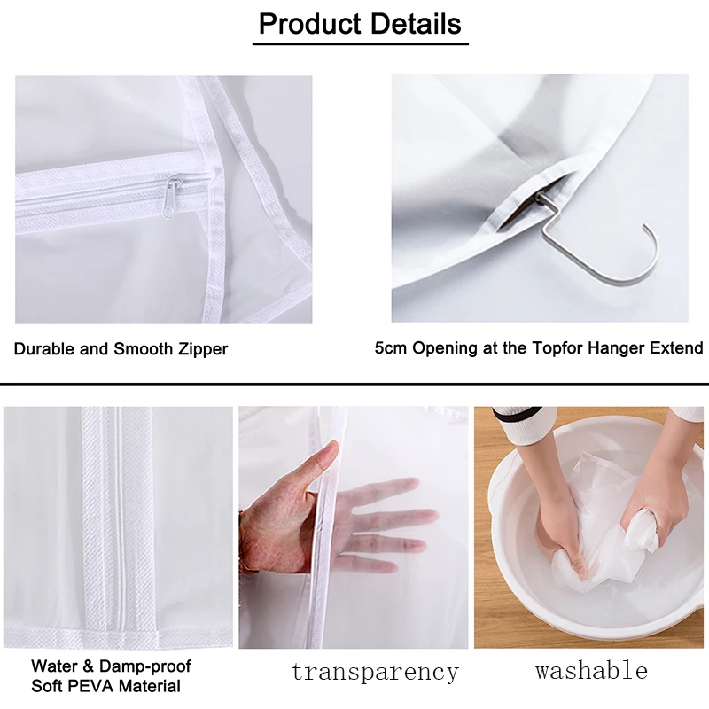 Garment Bag Suit coat dress clothing protection dust cover PEVA Proof storage organizer for Closet transparent clothes Cover