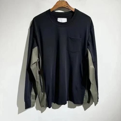 SACAI 라운드넥 긴팔 티셔츠, 티키 남성 의류, Y2k 의류, 스티치 여성 상의, 남성 탑, 24AW, 신제품 