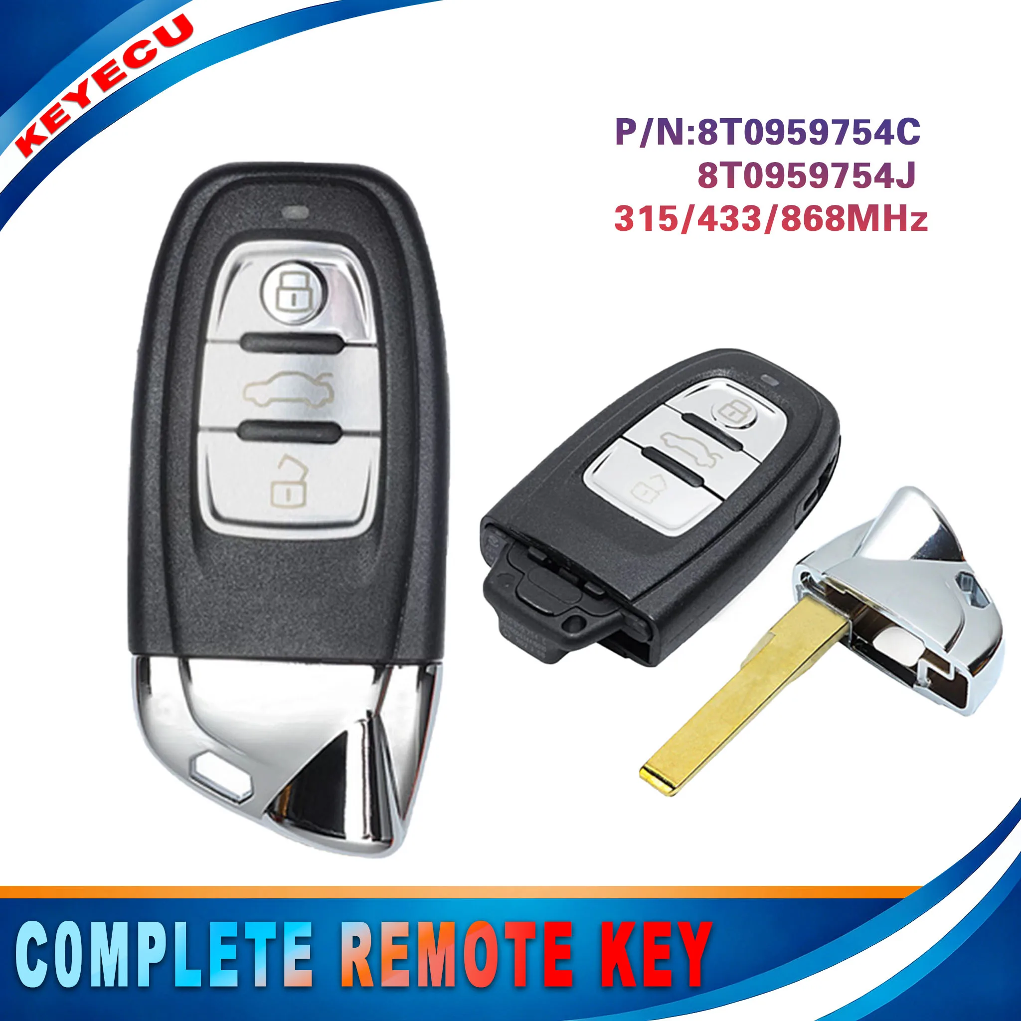 KEYECU for Audi A4 A5 A6 A7 S4 S5 B8 Q5 8R 2009-2016 Modified as Lamborghini Smart Proximity Key Fob 8T0959754C/J 315/433/868MHz