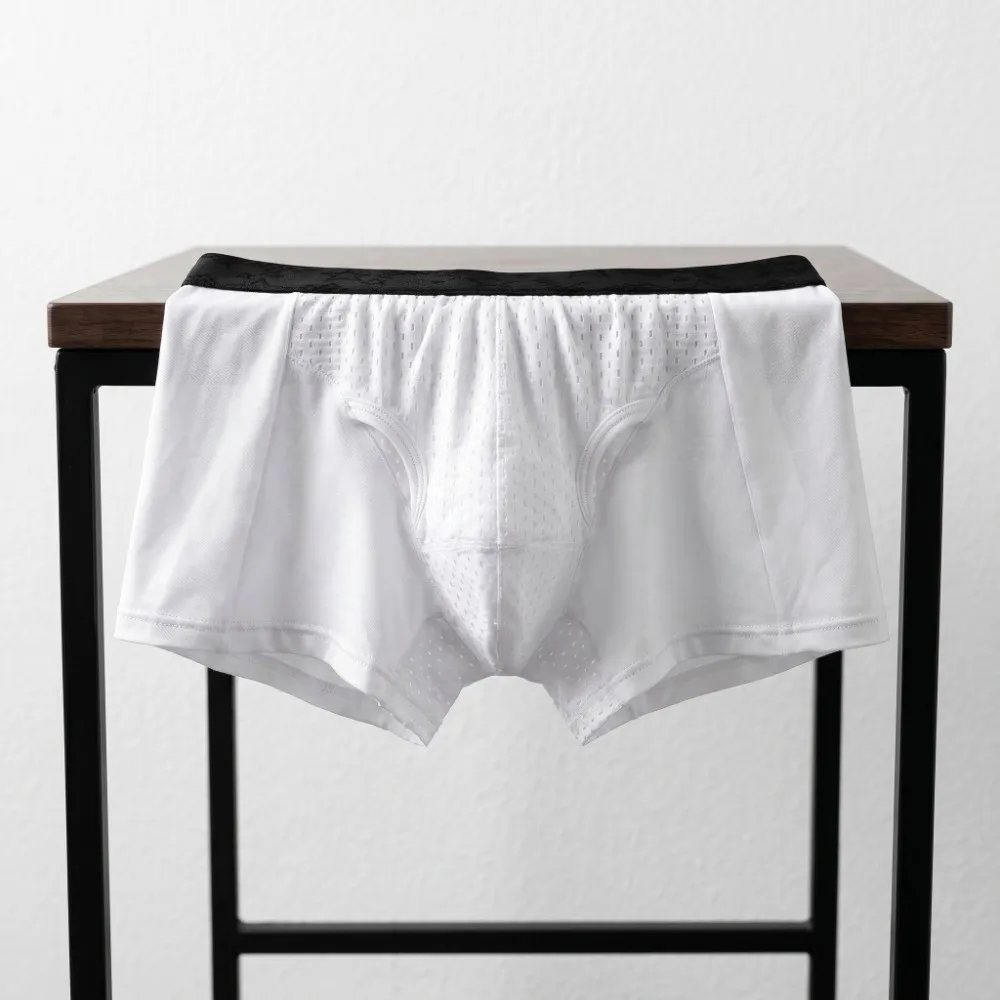 Quick-Drying Men's Mesh Boxer Briefs Split Design Separation Male Ice Silk Panties Four-Way Stretch Thin Mesh Underwear for Man