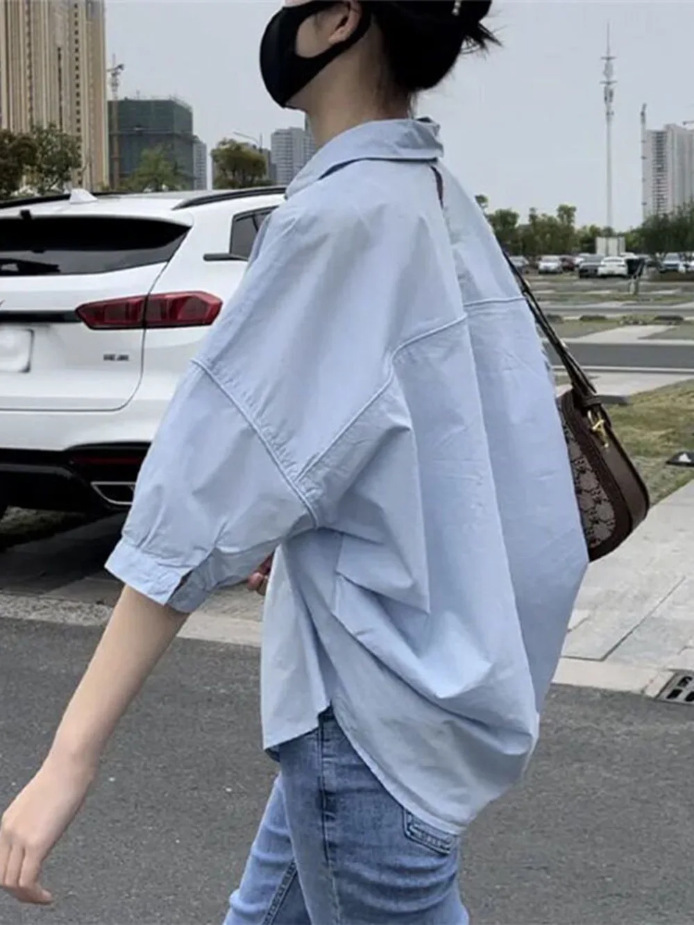 Coreano algodão meados de manga fina blusas femininas 2025 novo verão solto moda irregular camisa casual férias topo roupas femininas