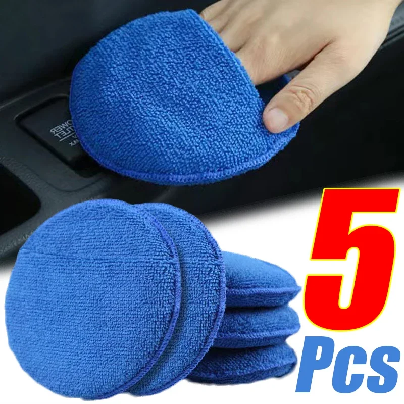 1/5Pcs 5-inches Microfiber Wax Applicator Pad Ultra Soft Car Polishing Sponge with Finger Pocket Auto Care Polish Foam Sponge