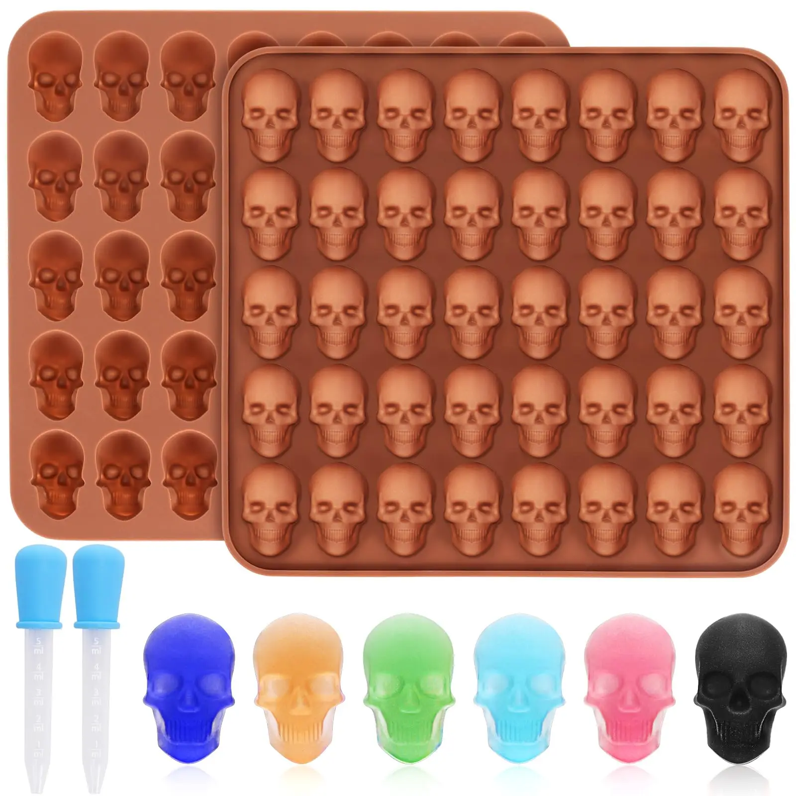 Paquete de 1-2 Moldes de Silicona para Gomitas de Calaveras - Moldes de Silicona para Dulces con Gotero, Caramelos, Molde de Silicona para Gelatina