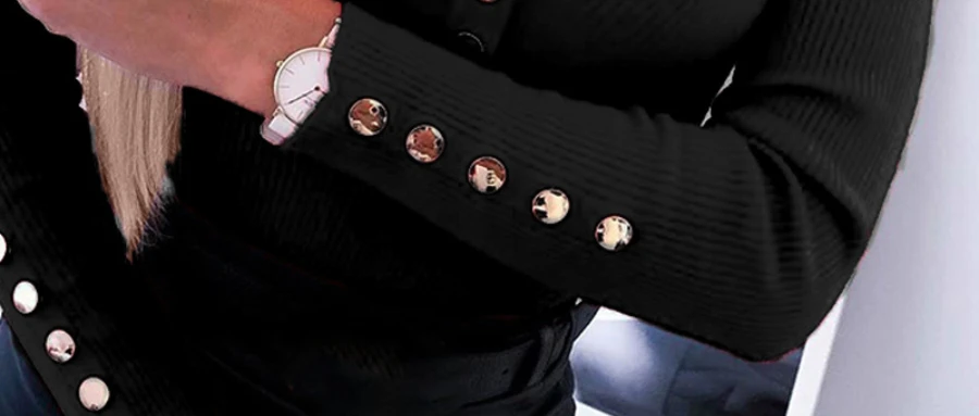 Button Front V Neck Ribbed Top Women Long Sleeve Knitwear Pullover Tops