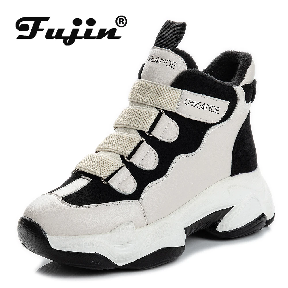 Fujin 7CM Platform Wedge Women Ankle Boots Heel Spring Autumn Warm Women Winter Shoes Booties Hook Loop High Top Sneakers