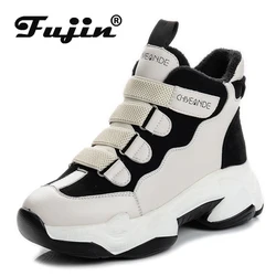 Fujin 7CM Platform Wedge stivaletti da donna tacco primavera autunno caldo scarpe invernali da donna stivaletti Hook Loop High Top Sneakers