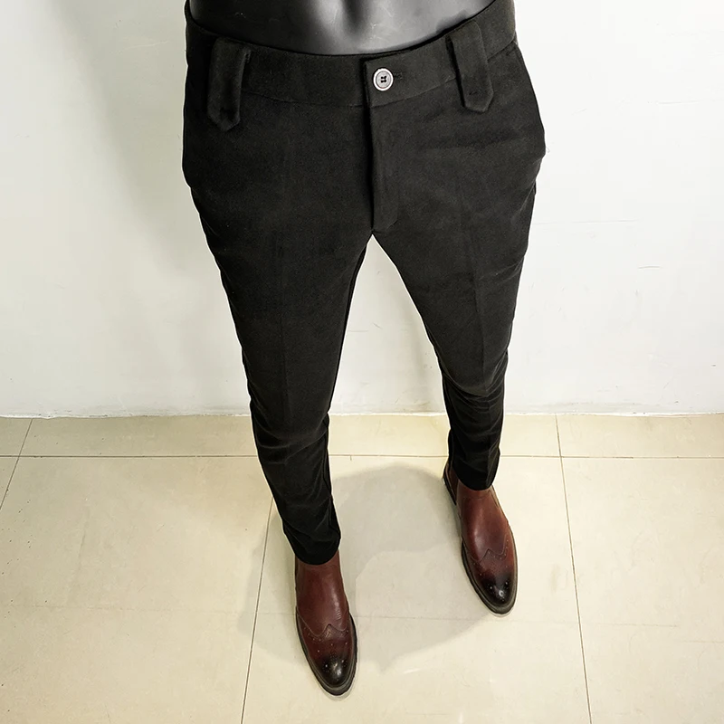 2025 خريف شتاء جديد الصوفية سميكة دعوى السراويل عالية الجودة الرجال سليم صالح مستقيم الأعمال الرسمية الاجتماعية مكتب سروال فستان #3