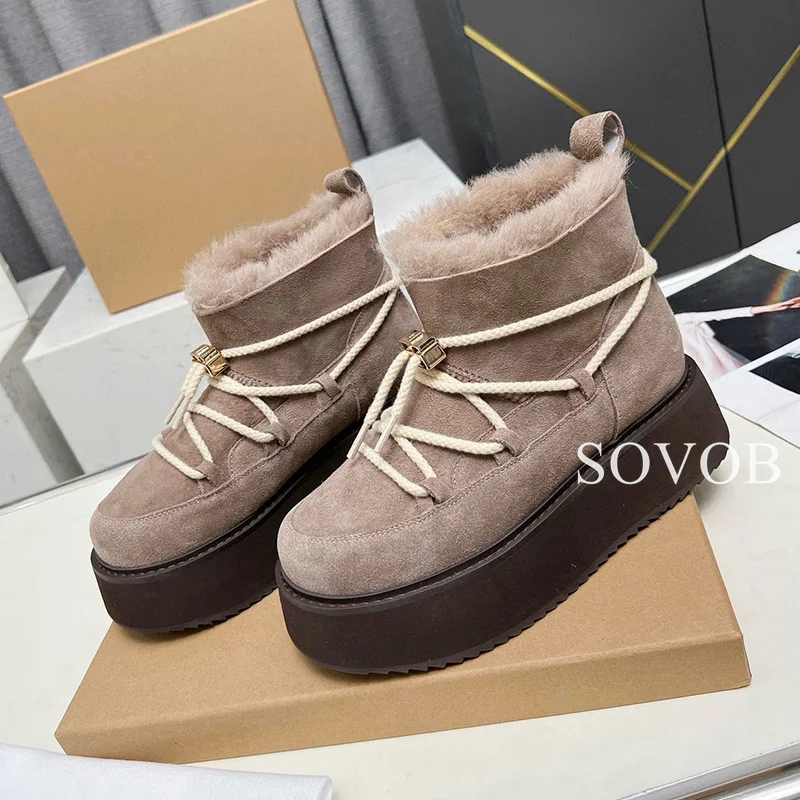 Winter Flat Bottomed Thick Soled Warm Short Boots Women Round Toe Waterproof Platform Retro Anti Slip Snow Shoes Ankle Boots