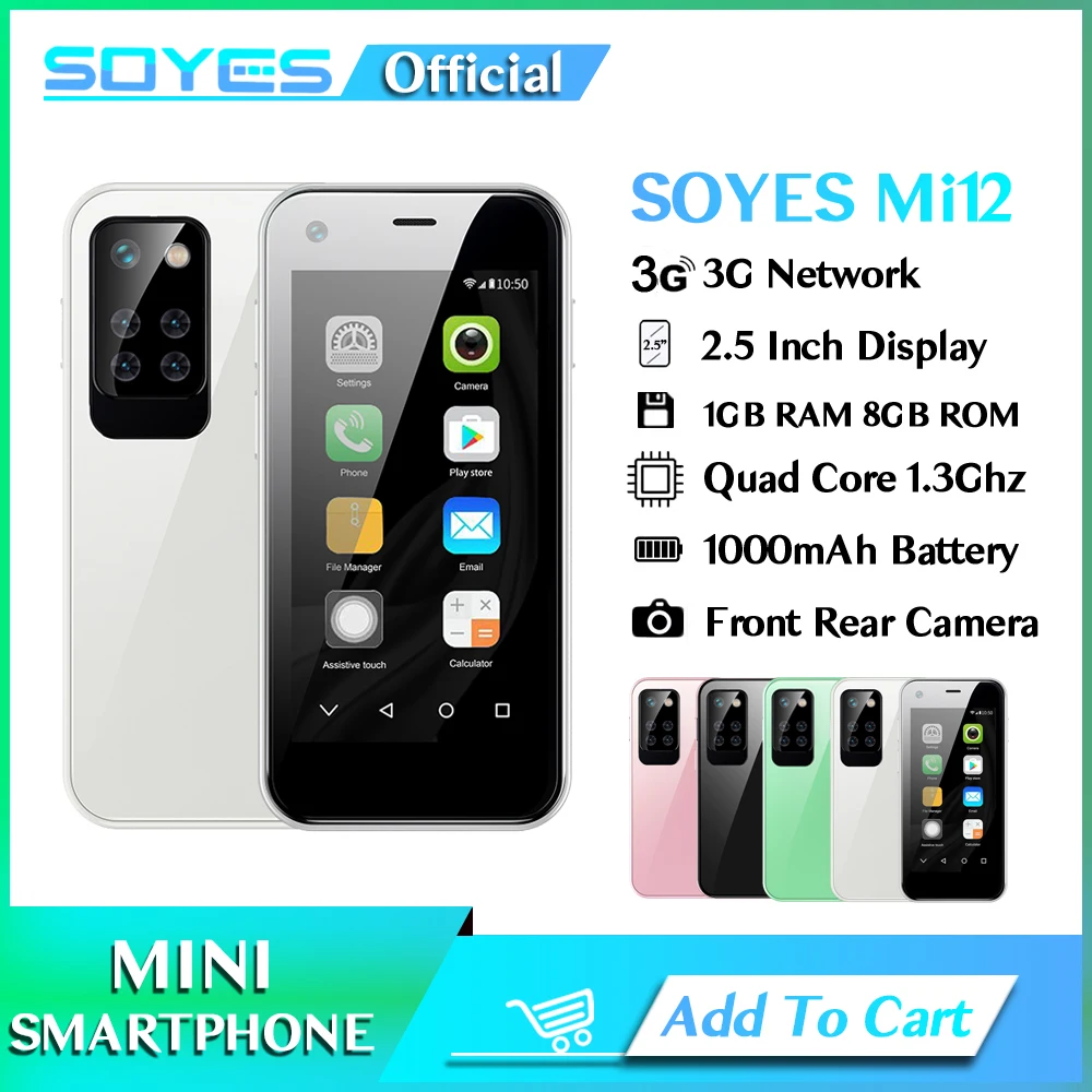 Soyes Mi12 Mini Android Smart Phone 2.5 Inch Scherm Dual Sim Tf Card 5MP Achteruitrijcamera 3G Wcdma Type-C Kleine Mobiele Telefoon