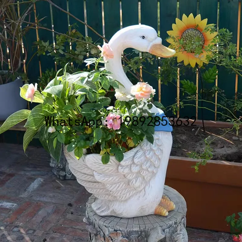 HYS swan flower pot ornament outdoor garden animal ornament villa courtyard landscaping ornament