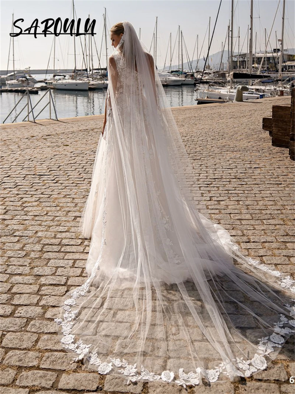 Vestido de novia de tul floral personalizado con velo, vestidos de novia largos de una línea con un hombro para mujer, vestido de novia bohemio romántico