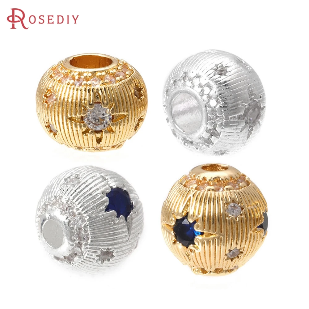 

2PCS 18K Gold Color Brass and Zircon Round Necklaces Bracelets Spacer Beads High Quality Diy Earrings Jewelry Making Accessories