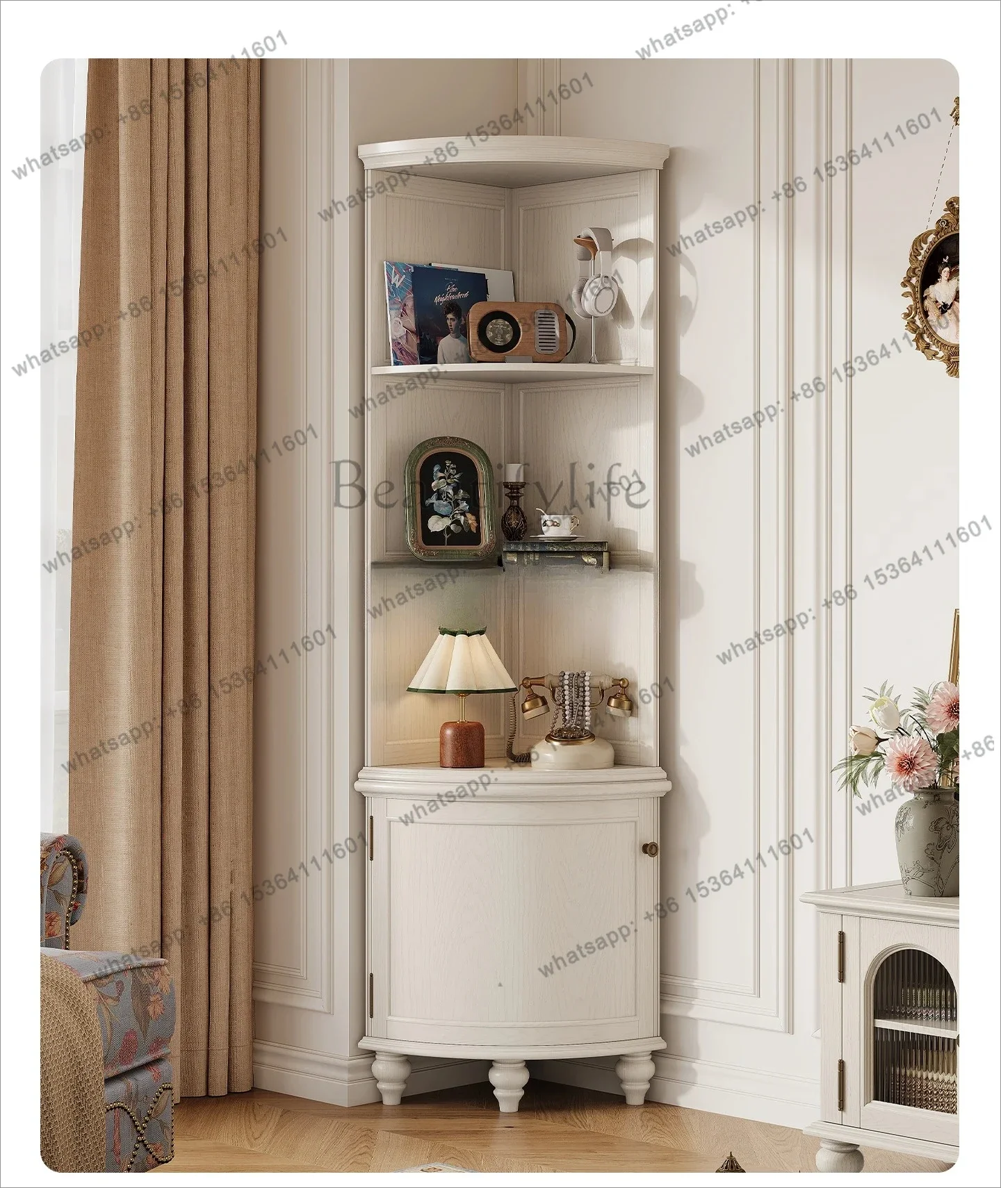 z.white solid wood corner cabinet, living room corner storage locker, side cabinet