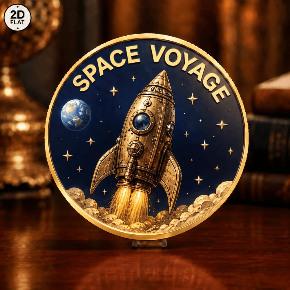 1pc Moon Landing Steampunk Commemorative Coin Color Print Space Exploration Challenge Coin Keepsake Gift for Space Lovers