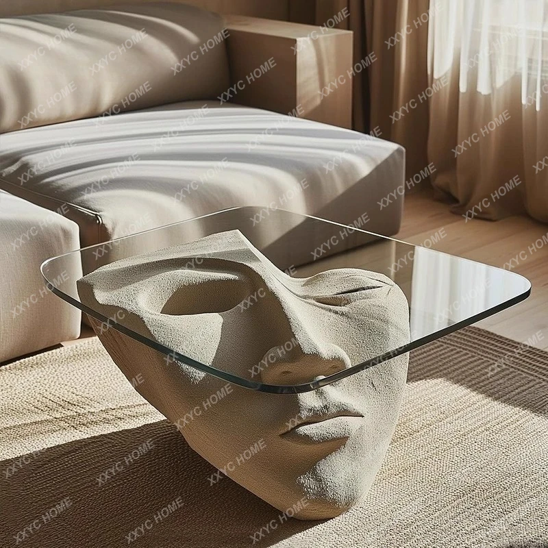 طاولة قهوة حديثة وخفيفة فاخرة على شكل وجه من الألياف الزجاجية وطاولة منخفضة على شكل خاص