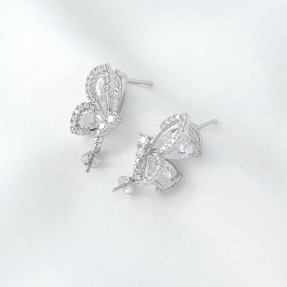 1 Pair Brass Coated Gold Zircon Inlaid Water Droplet Bow Earrings DIY Jewelry Making Semi-finished Product Accessory Materials
