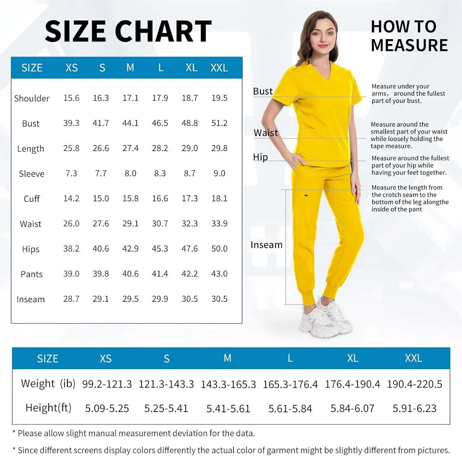 Women's medical uniforms Niaahinn Scrubs Top & Multifunctional Pocket Jogger Pants Scrub Suit Medical Uniform for lady