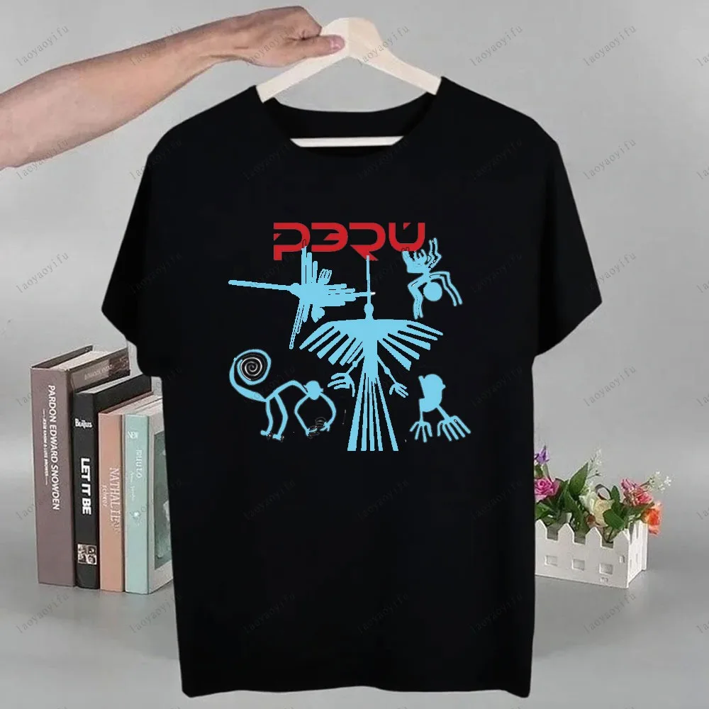 Nazca Lines Marca Peru T Shirt Round Neck Pure Cotton T Shirts Short Sleeve Tees Loose Clothing Men Tops New Casual Simple