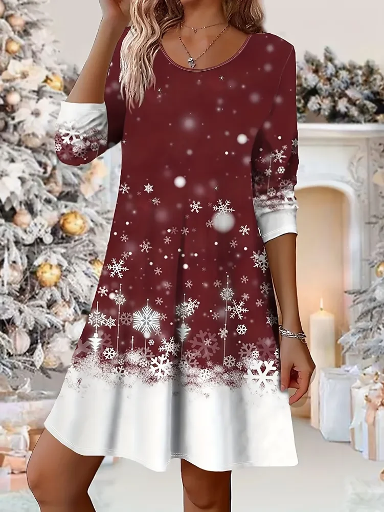 New 2025 Autumn Winter Long Sleeve Dresses Women's Fashion Christmas Lantern 3D Printed Dress Casual Loose Plus Size Party Dress