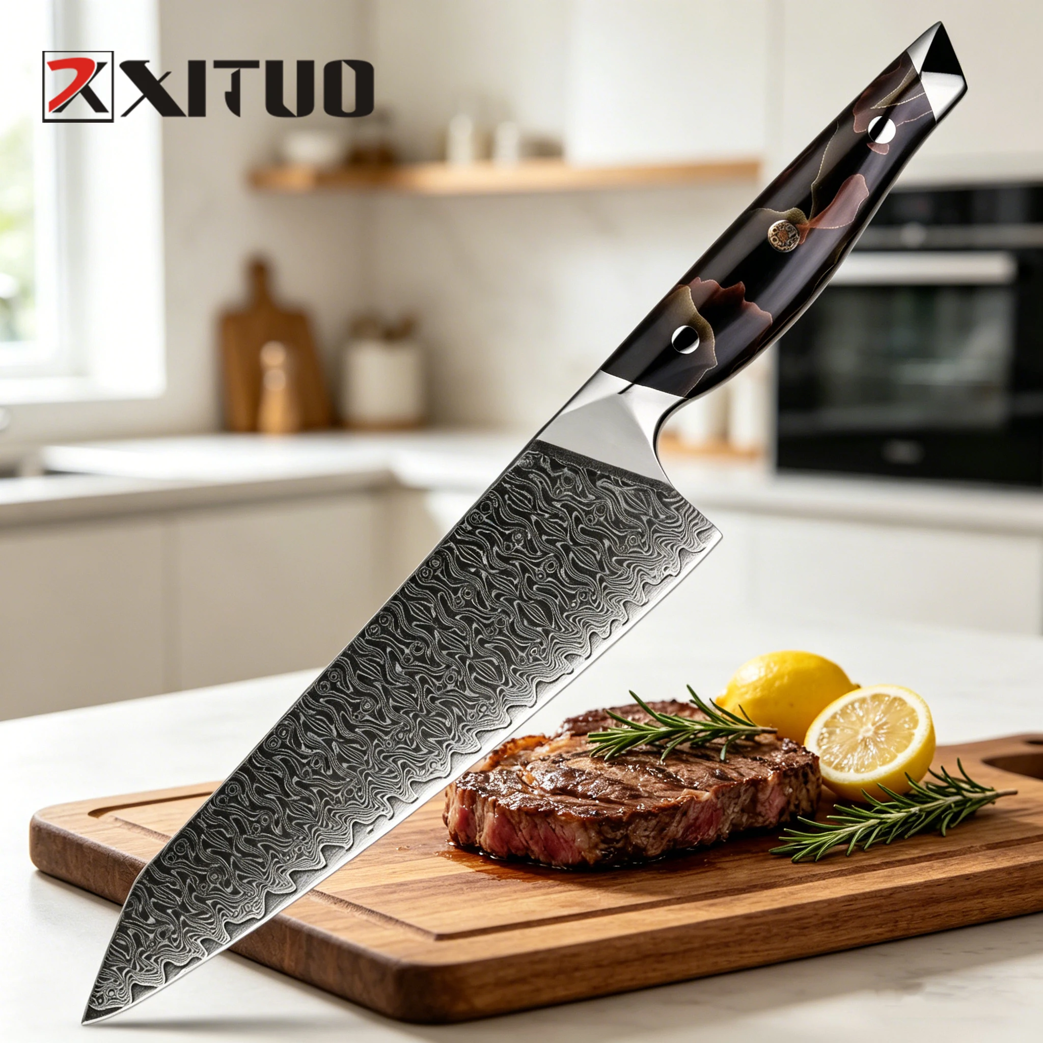 

XITUO Damascus Steel 8 Inch Kiritsuke Chef Knife Sharp Professional Kitchen Knife Japanese Gyuto Knife for Slicer Meat Vegetable