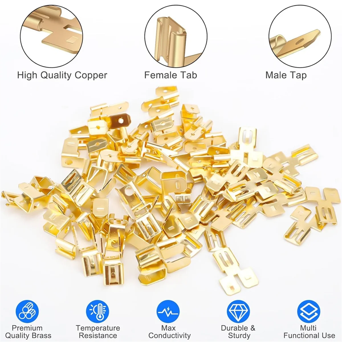 T88C 60 Buah Kit Pemisah Konektor Sekop Listrik, 1/4 Inci 2 Pria dan 1 Tab Betina Konektor Pemutus Cepat Sekop
