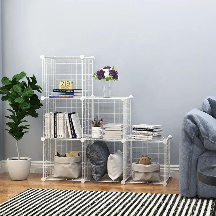 6-kostkowa siatka druciana półka do przechowywania kostki modułowa półka DIY metalowa siatka szafa organizator System regał szafka