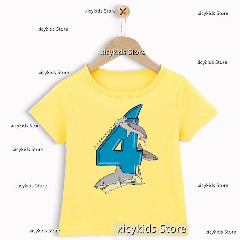 

3-9th Birthday T-Shirt Boys Great White Shark T-Shirt Gifts Children'S Birthday Tshirt Custom Name Cute Toddler TShirt wholesale