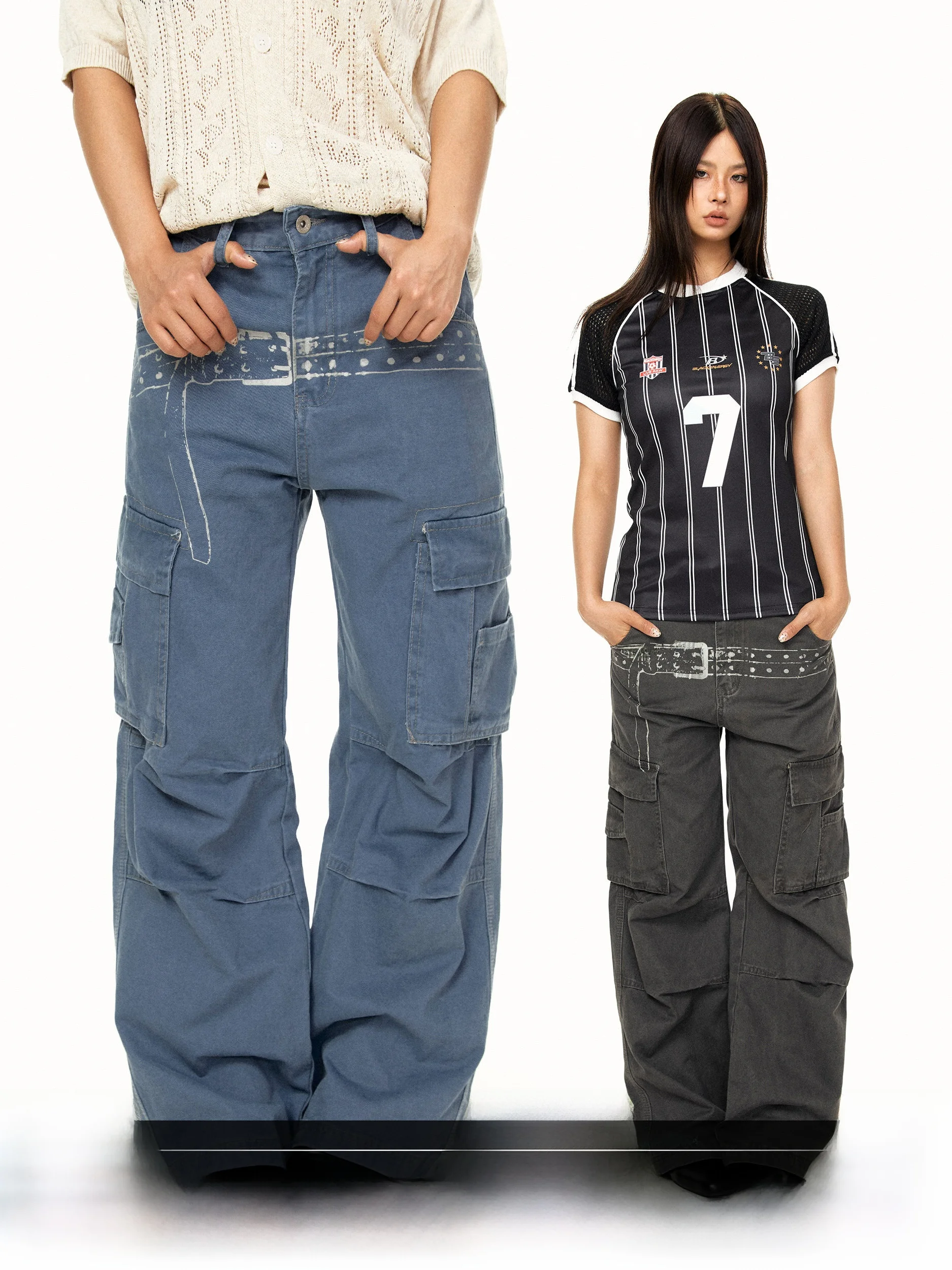 Blackbb American Retro Casual Wide Leg Pants Summer Washed Slimming Multi Pocket Knife  Straight Cut Trousers for Women
