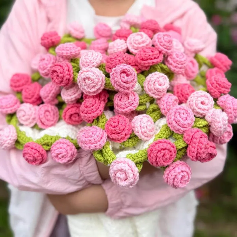 

Handmade Crochet Rose Bouquet Blanket, Knitted Floral Throw for Sofa, Everlasting Artificial Bridal Hand Tied Flower Gift